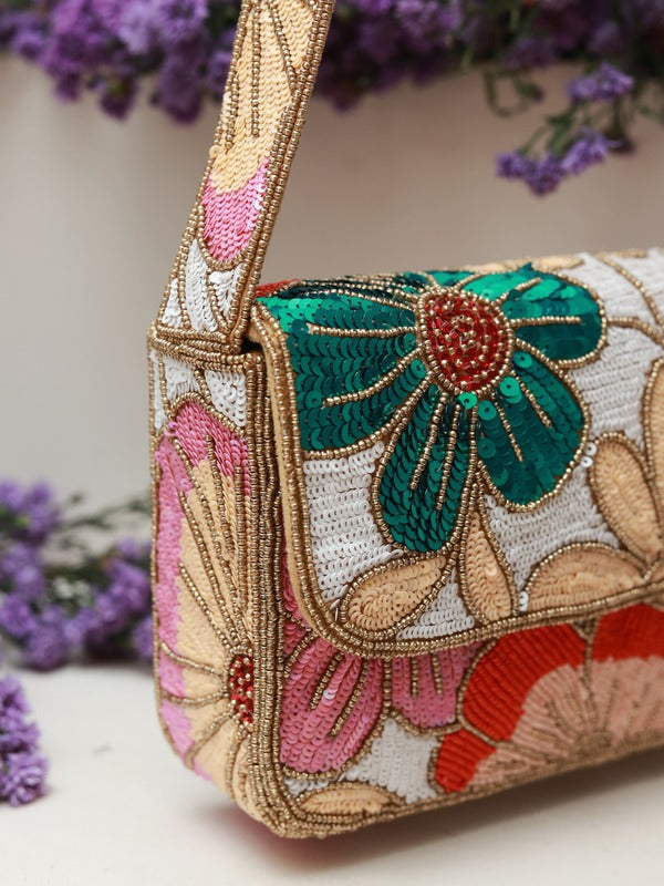 Daisy Floral Baguette Bag with Handle