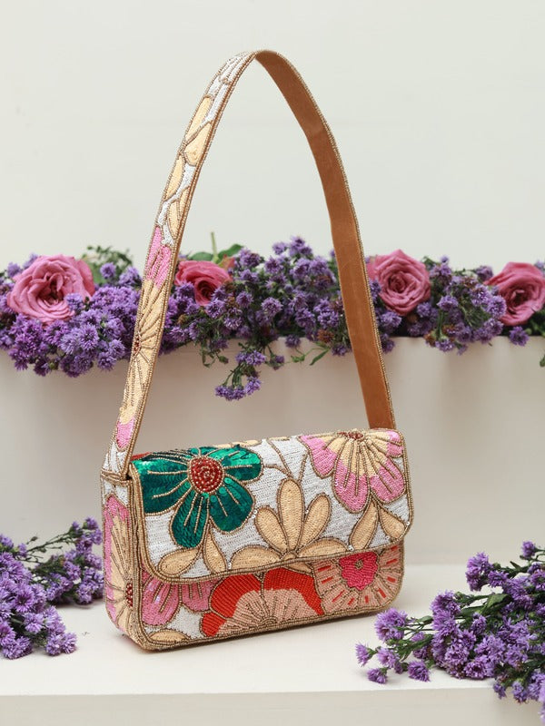 Daisy Floral Baguette Bag with Handle