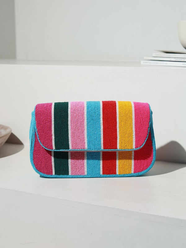 Stripe Multicolor Baguette Bag with Handle