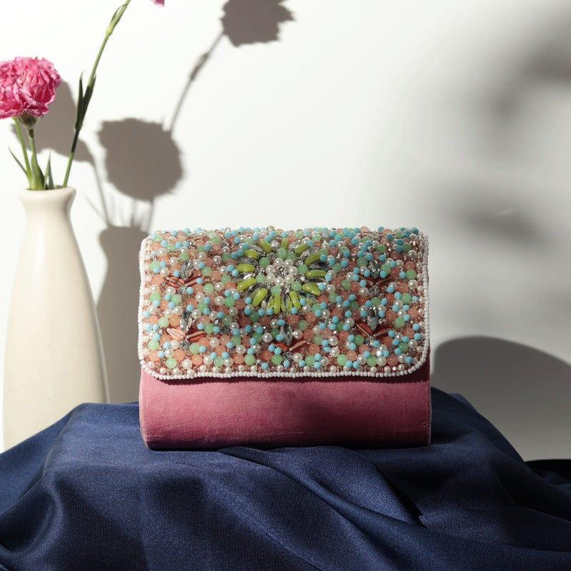 Rainbow Embellished Flap over Clutch Bag