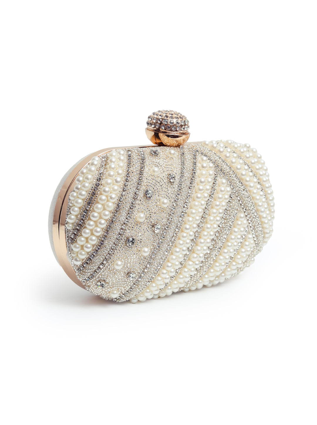 Rabia Silver Hand Embroidered Pearl Clutch