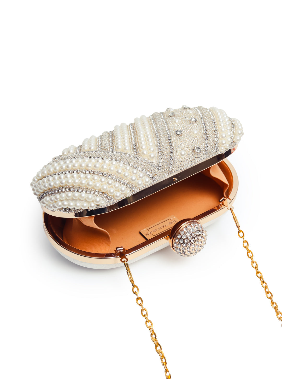 Rabia Silver Hand Embroidered Pearl Clutch