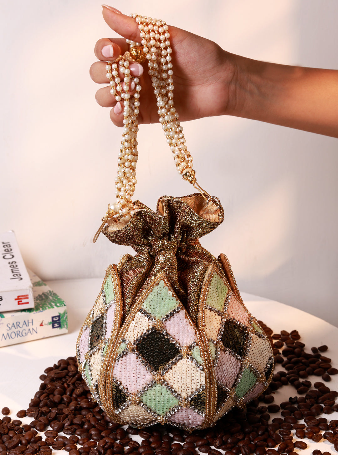 Ketki Lotus Potli with Pearl handle