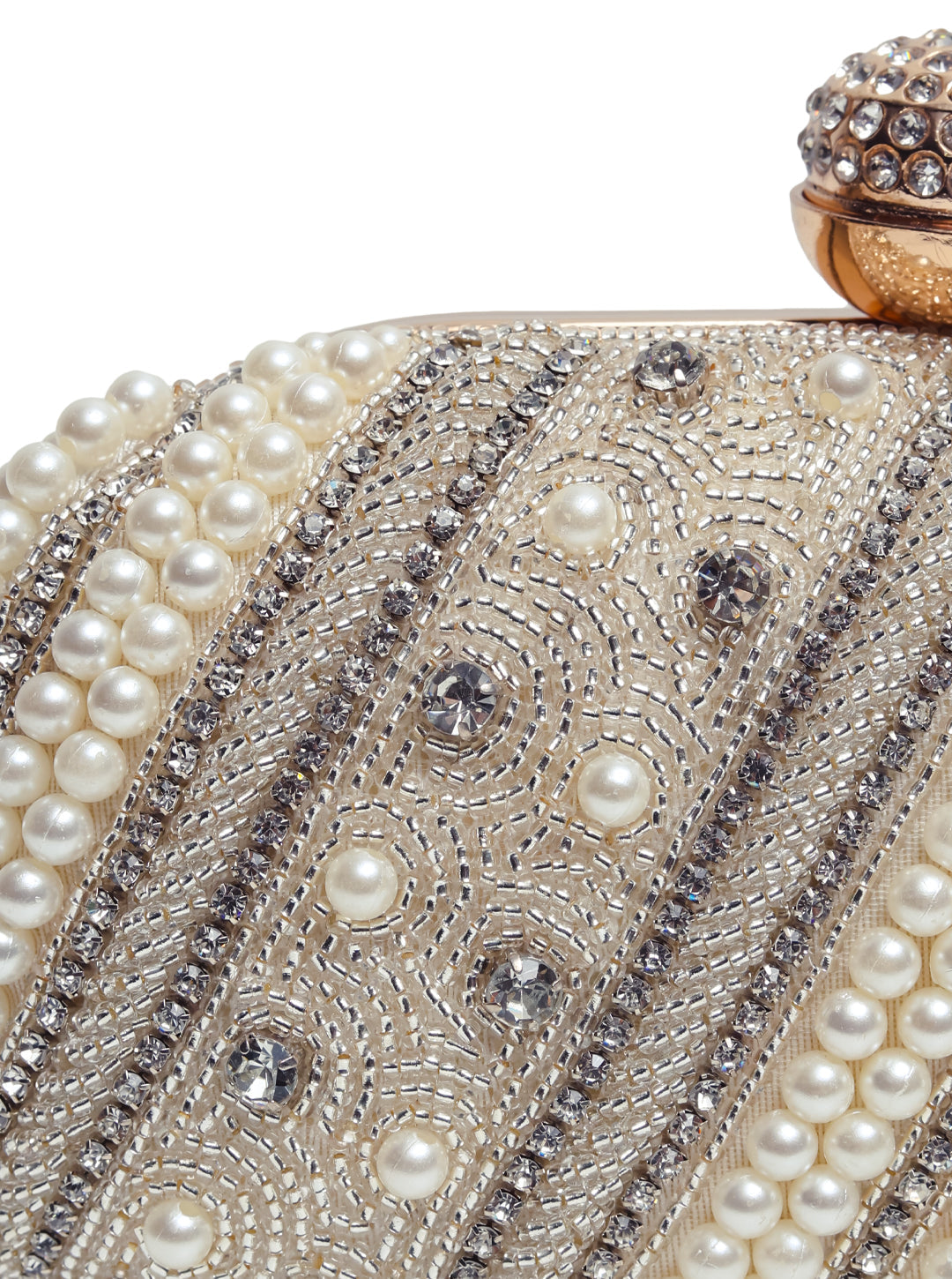 Rabia Silver Hand Embroidered Pearl Clutch