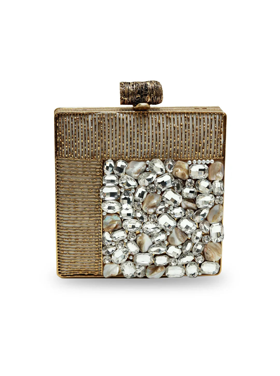 Sugar Embellished Brass Clutch