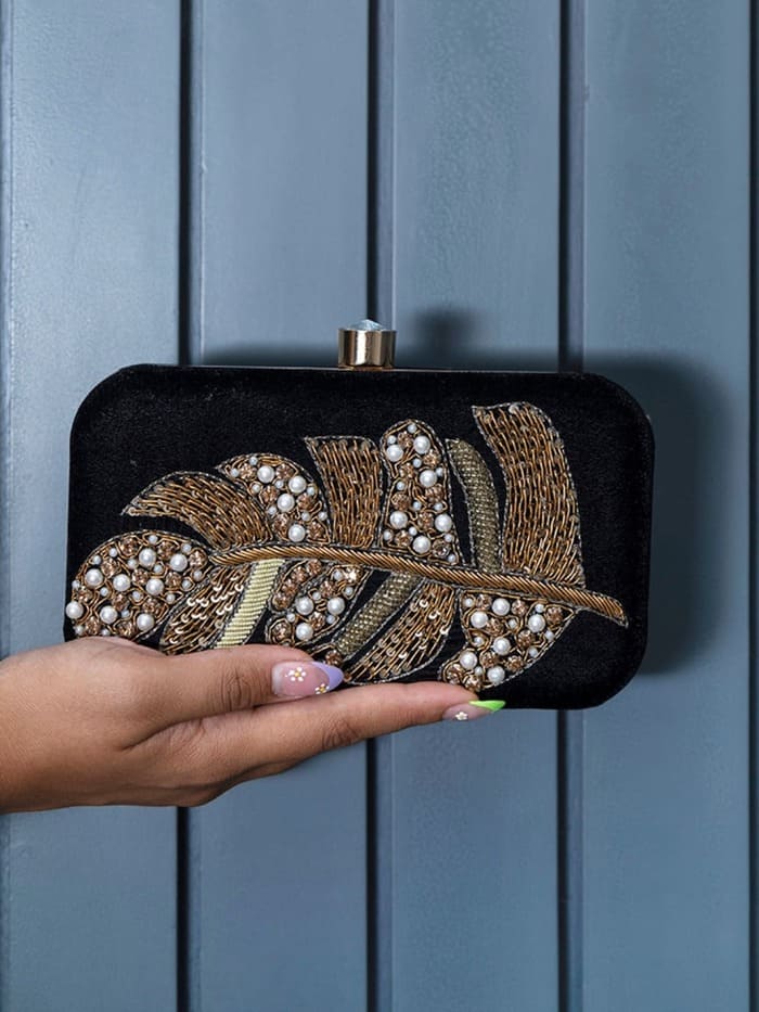 Afrah Hand Embroidered Leaf Clutch