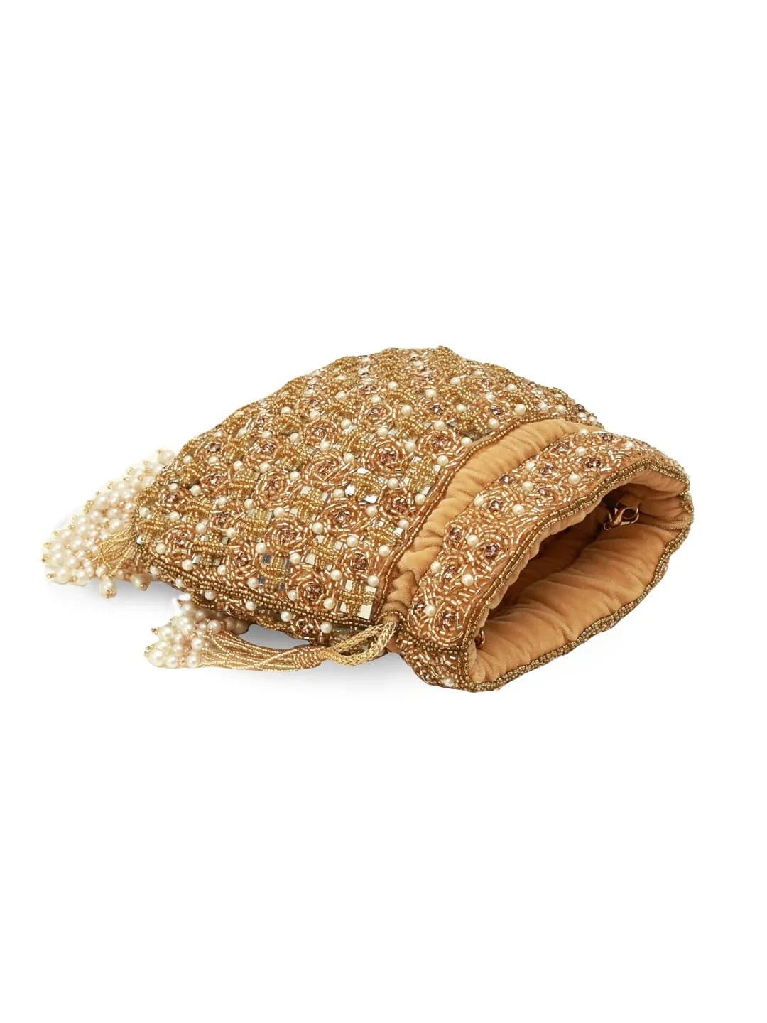 Sehaj Golden Tasselled Potli Bag