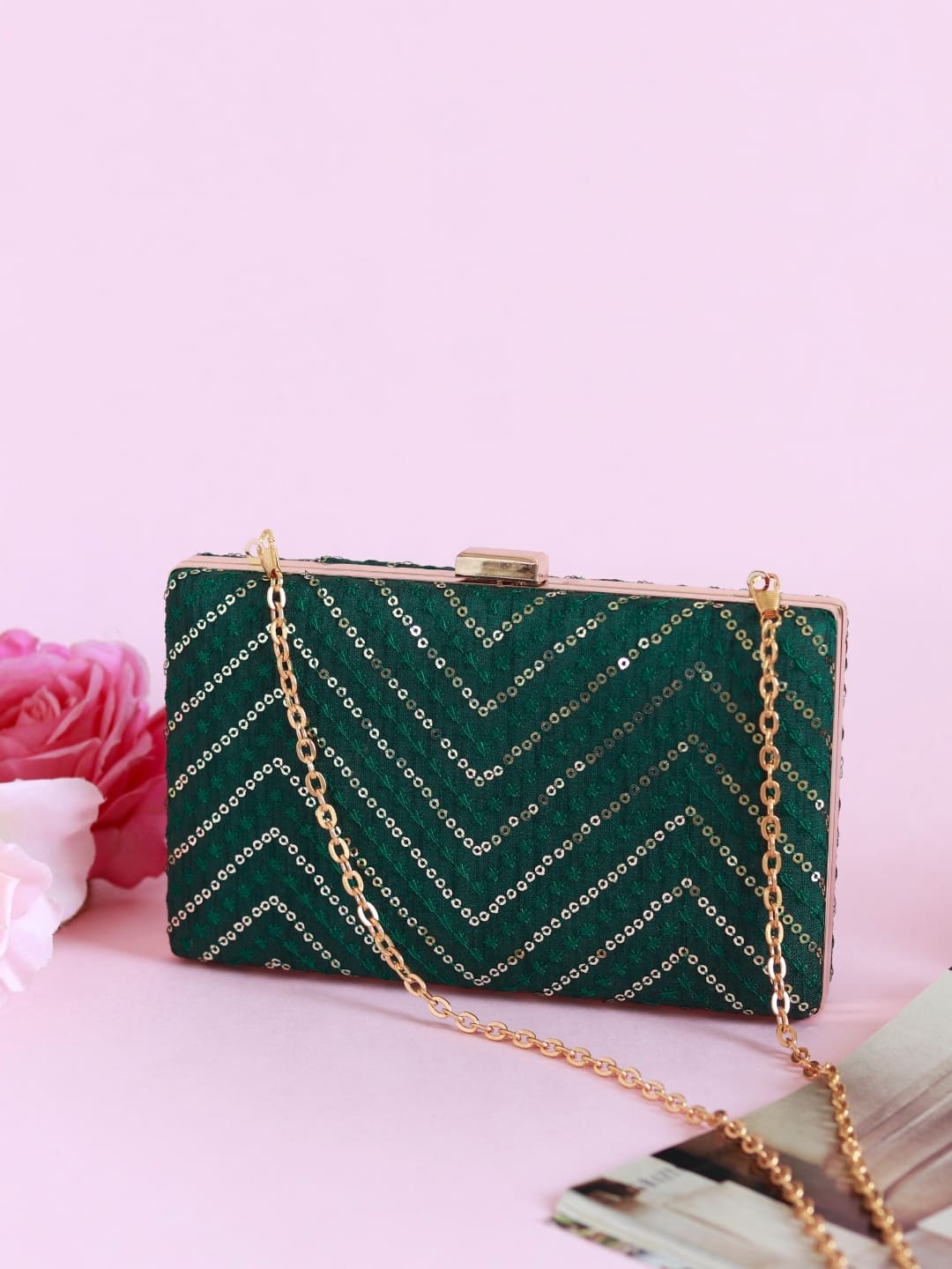 Mehak Zig Zag Sequins Embroidered Clutch