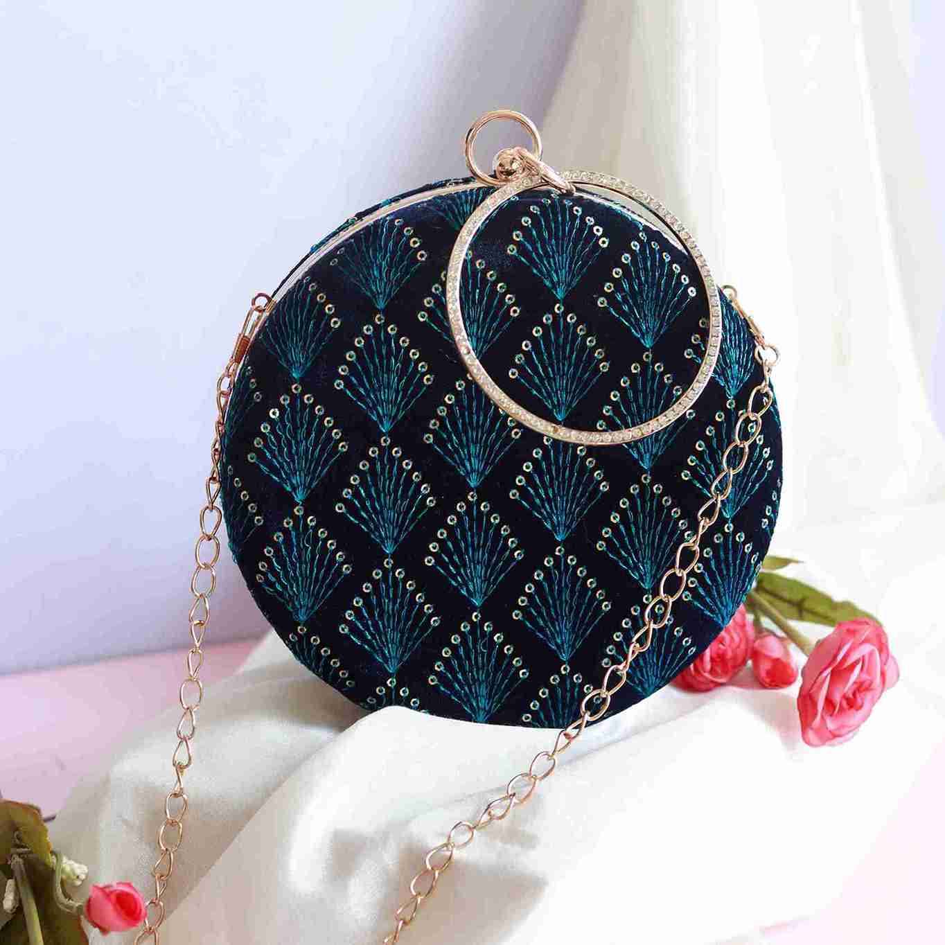 Amber Resham Embroidered Round Clutch