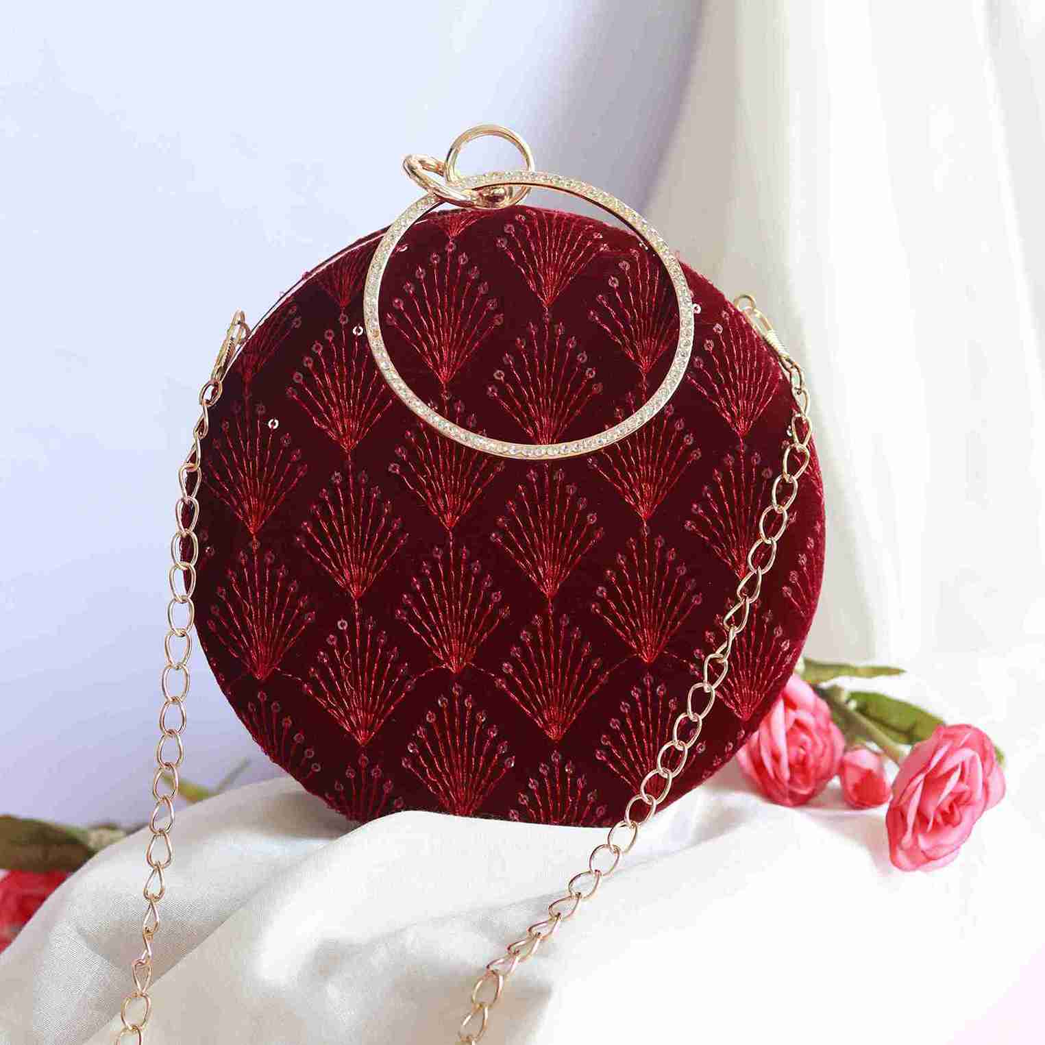 Amber Resham Embroidered Round Clutch