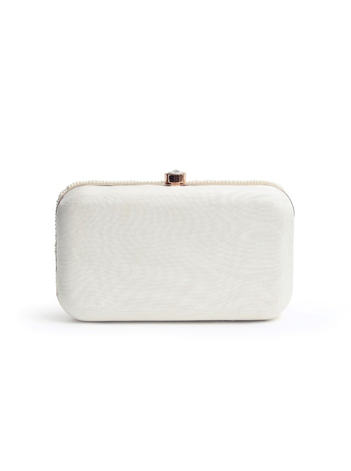 Shwet All White Pearl Hand Embroidered Clutch