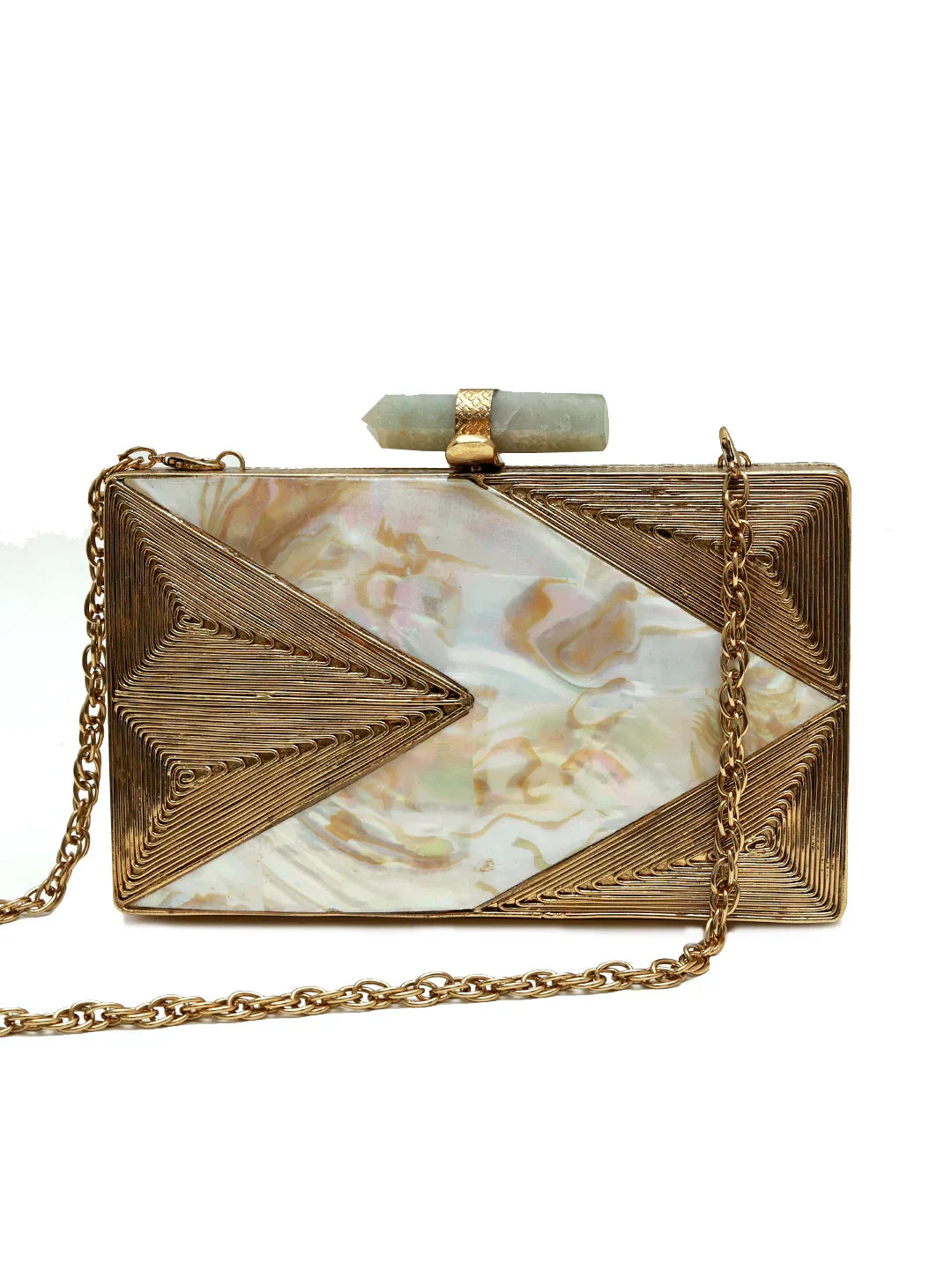 Krysty Mother of Pearl Brass Clutch