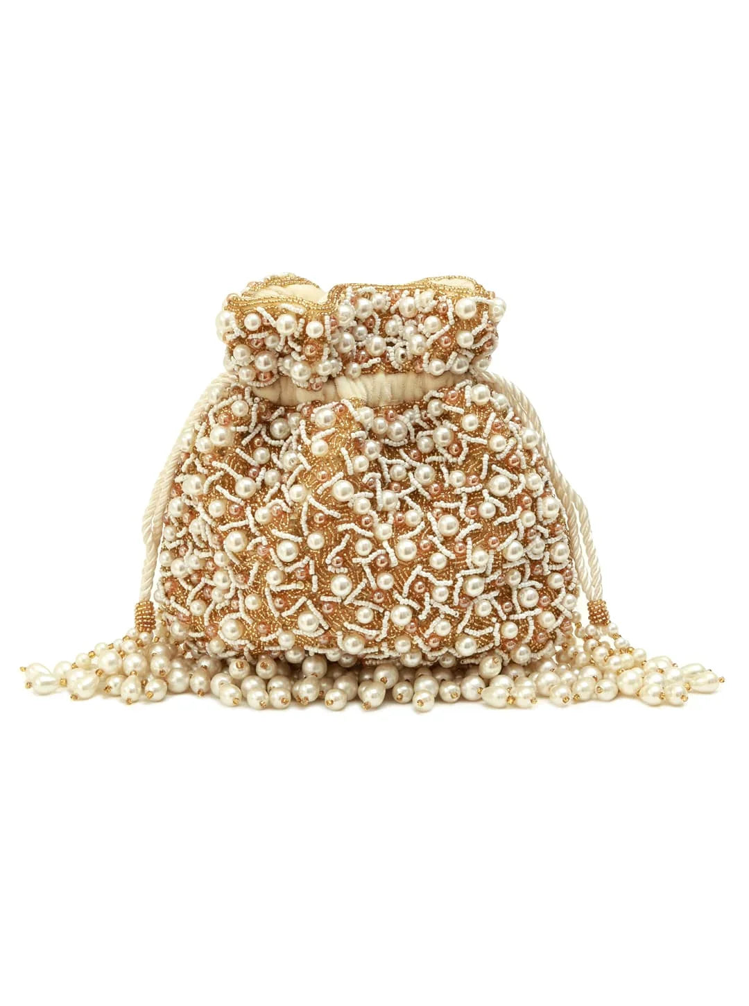 Rimsha White Pearl Potli Bag with Tassels