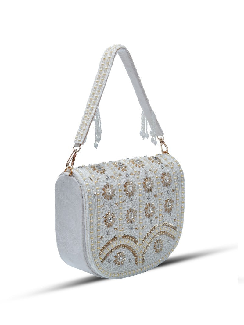 Kavya White Flap Over Bag with Handle