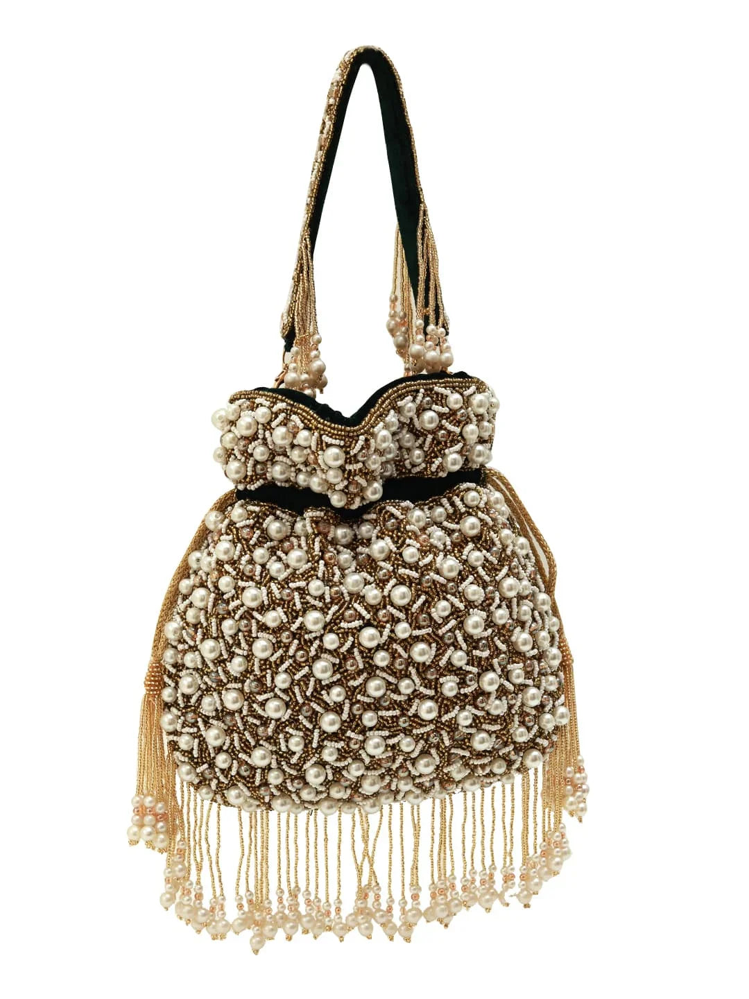 Rimsha Black Pearl Potli Bag with Tassels