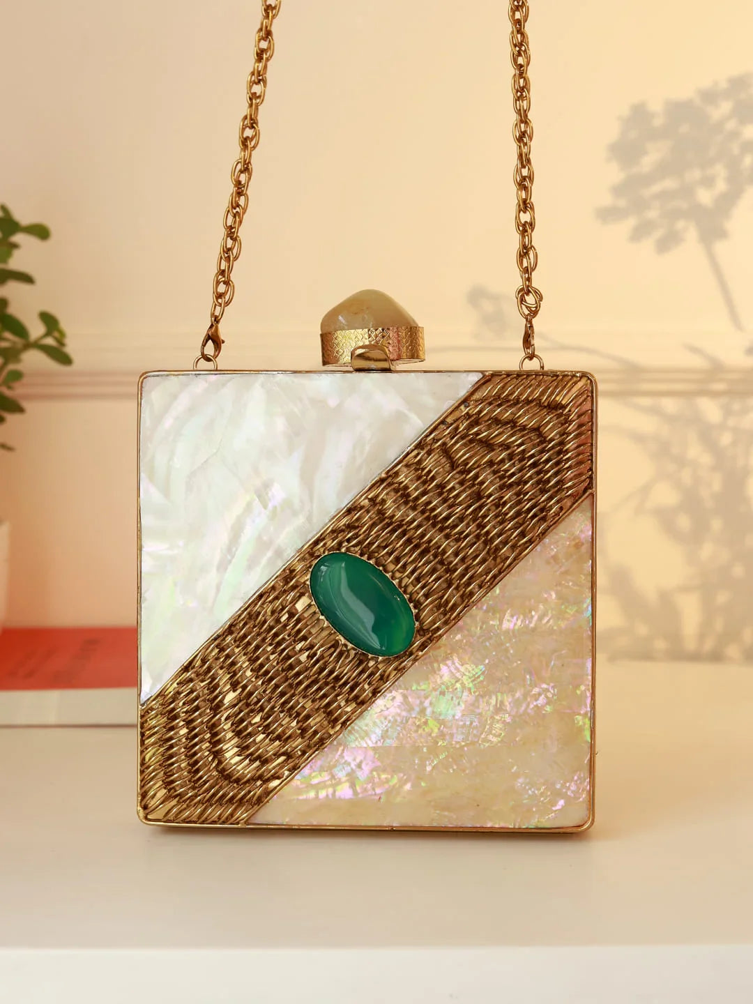 Zainab Mother of Pearl Brass Clutch
