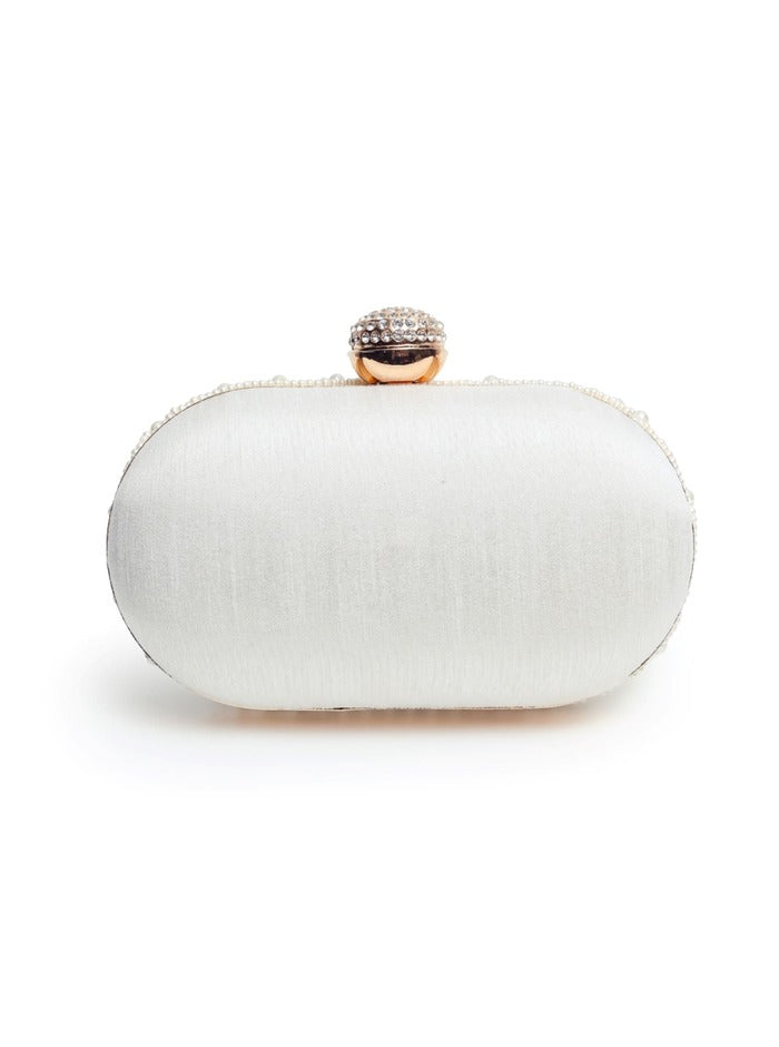 Asad All White Pearl Hand Embroidered Clutch