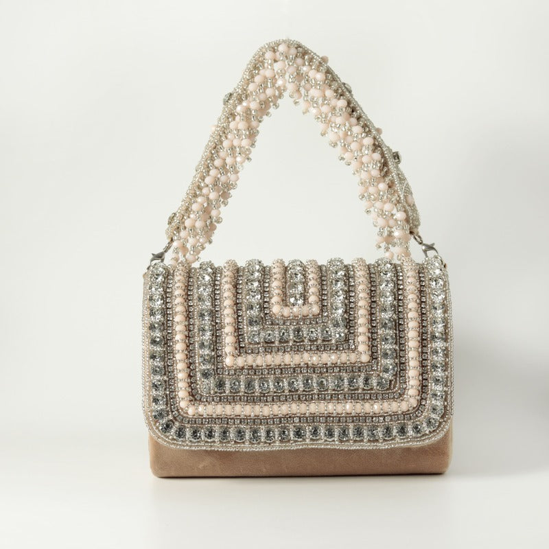 Nysa White Embellished Flap over Clutch Bag