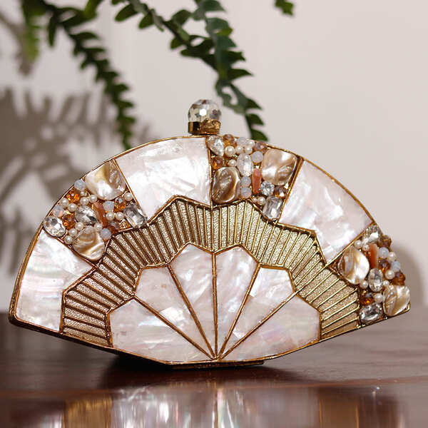 Pankh Golden Brass Mother of Pearl Clutch