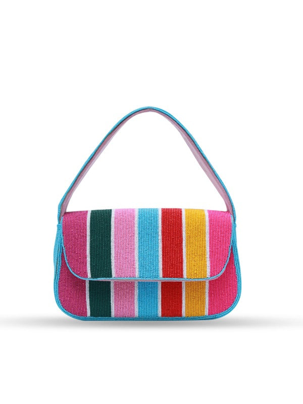 Stripe Multicolor Baguette Bag with Handle