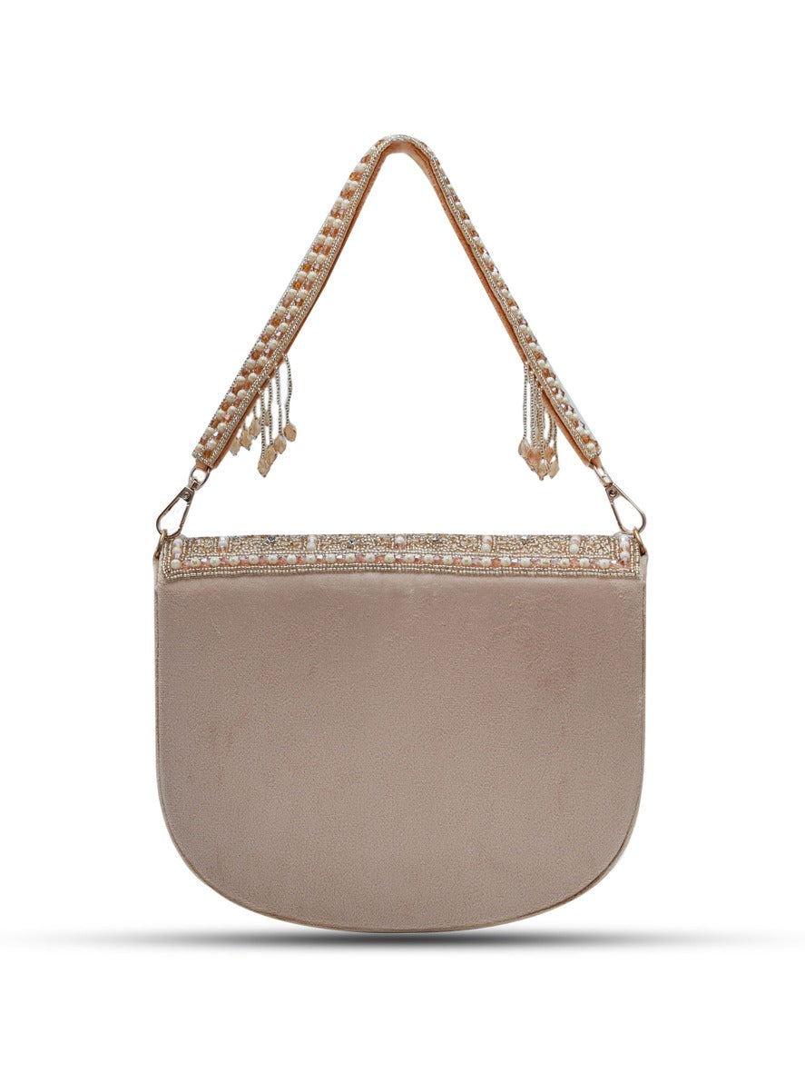 Kavya Beige Flap Over Bag with Handle