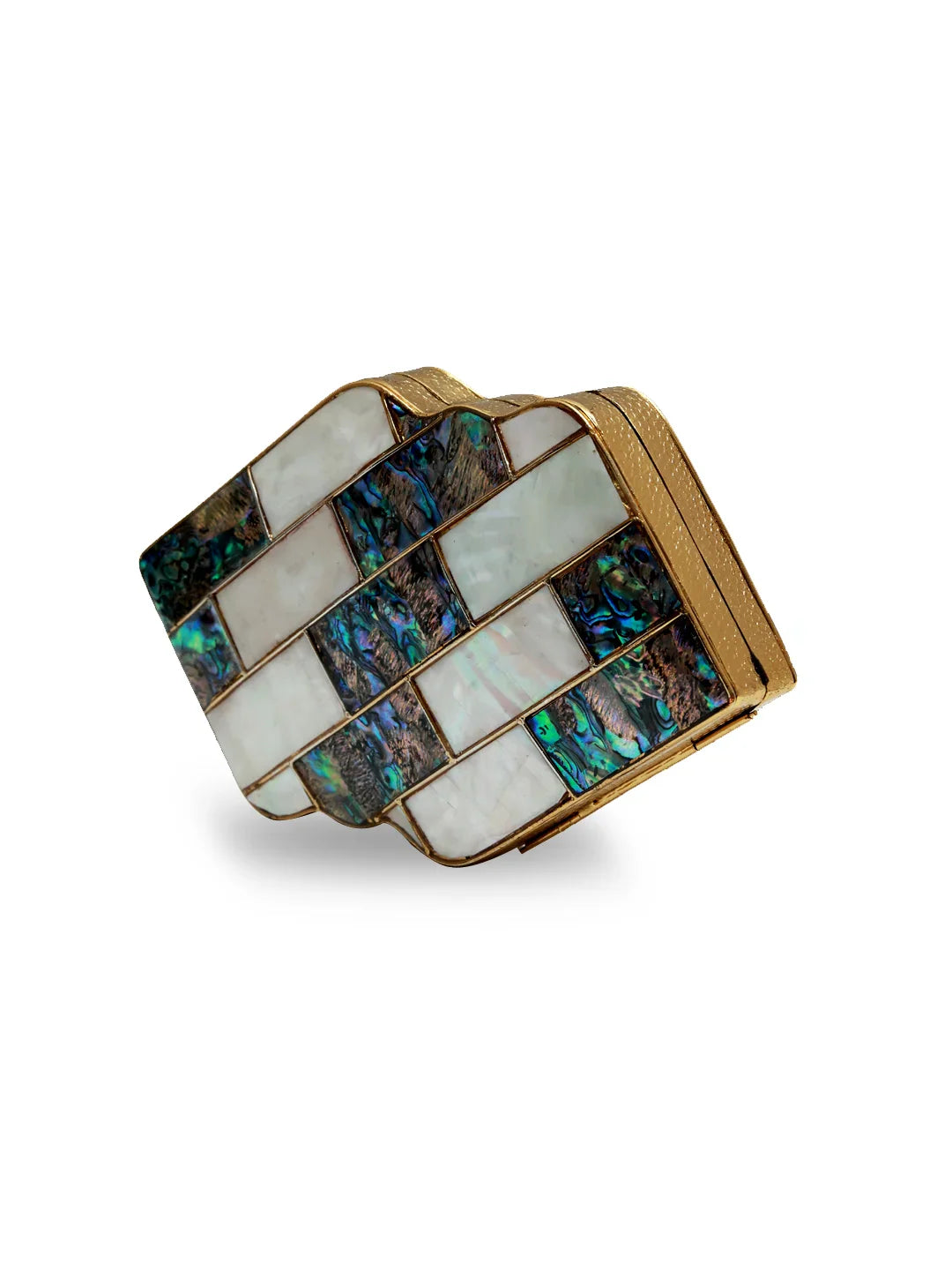 Jewelry piece with geometric design on a white background