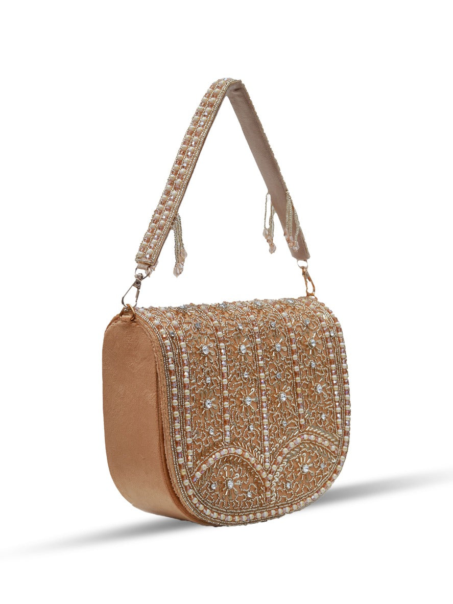 Kavya Gold Flap Over Bag with Handle