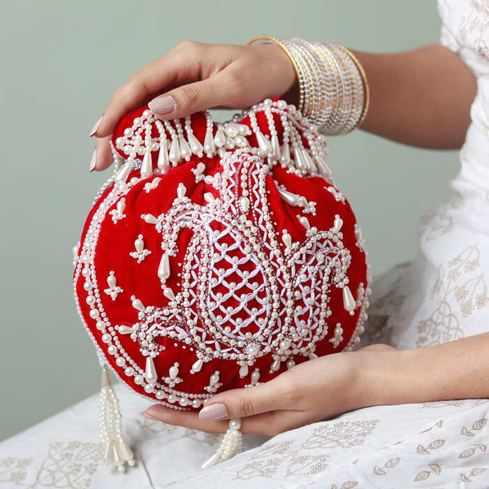 Sukoon Hand Embroidered Potli with Pearl Handle