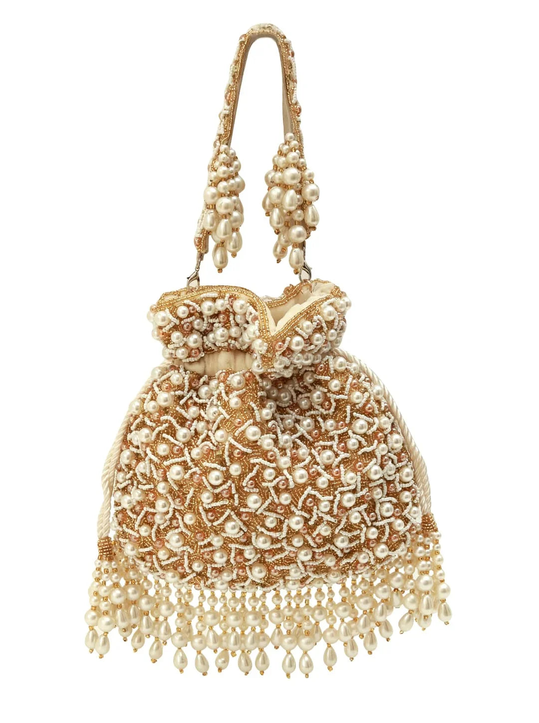 Rimsha White Pearl Potli Bag with Tassels