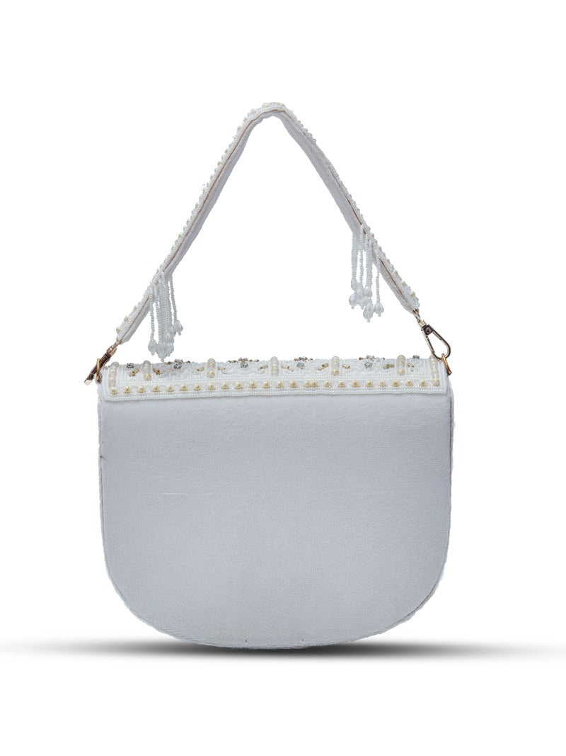 Kavya White Flap Over Bag with Handle