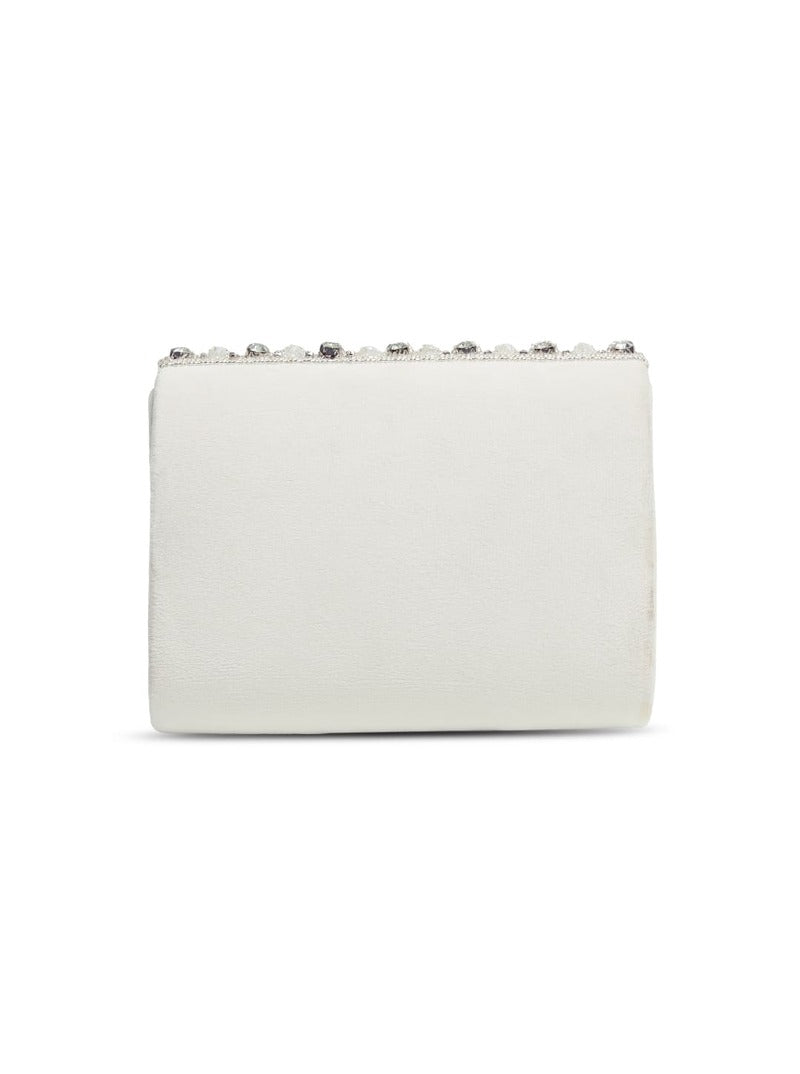 Nysa White Embellished Flap over Clutch Bag