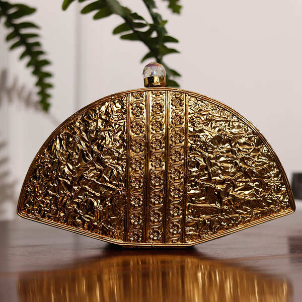 Pankh Golden Brass Mother of Pearl Clutch