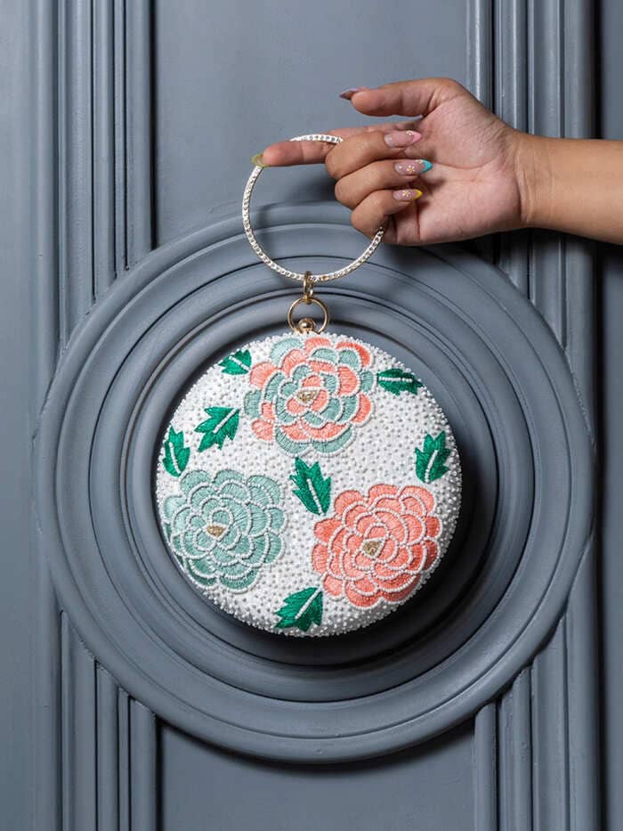 Zahra Round Floral Hand Embroidered Clutch