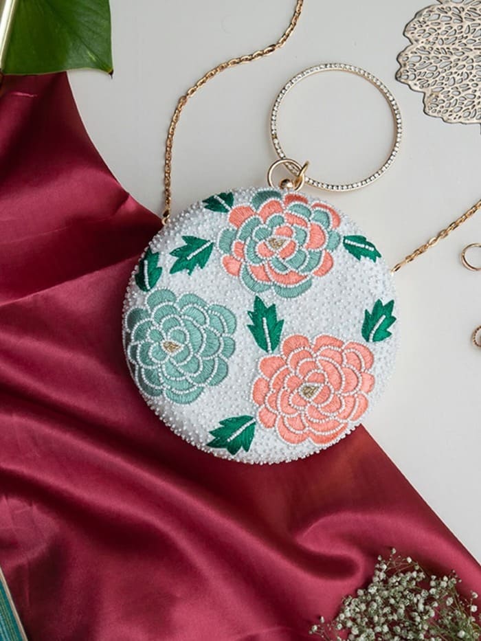 Zahra Round Floral Hand Embroidered Clutch