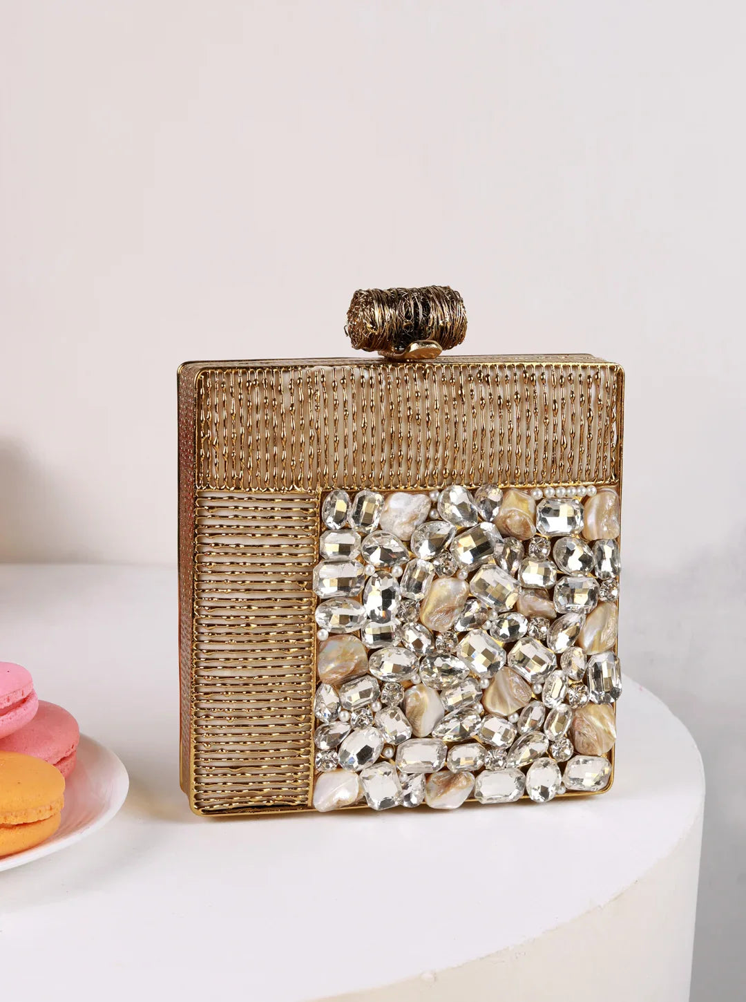 Sugar Embellished Brass Clutch