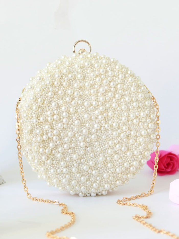 Gauhar All White Pearl Hand Embroidered Clutch