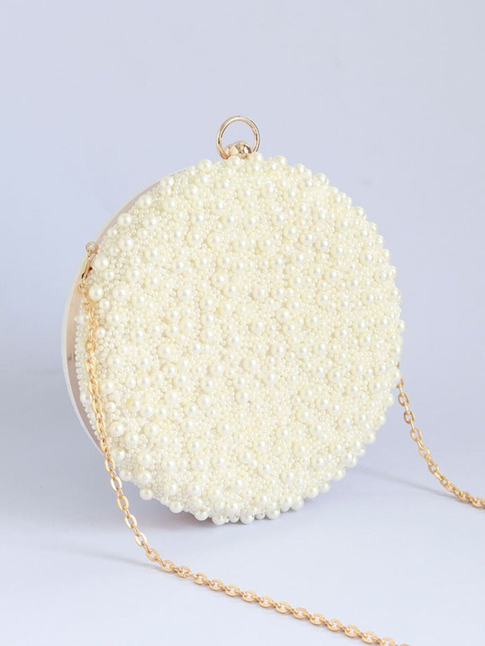 Gauhar All White Pearl Hand Embroidered Clutch