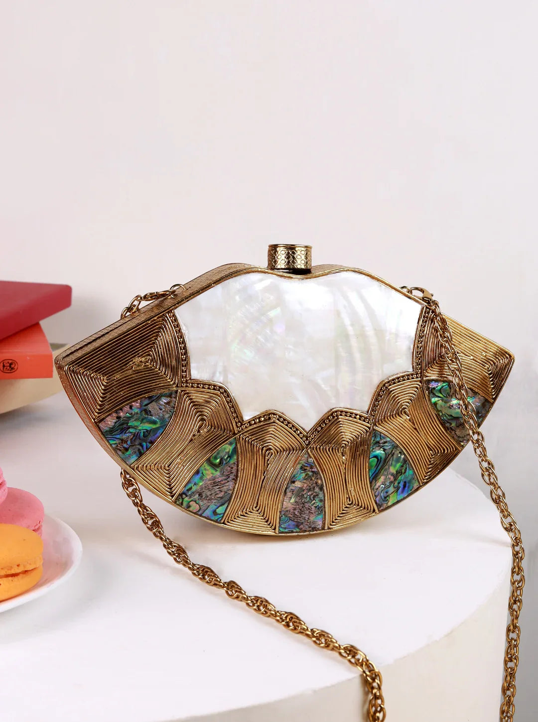 Zuri Mother of Pearl Brass Clutch