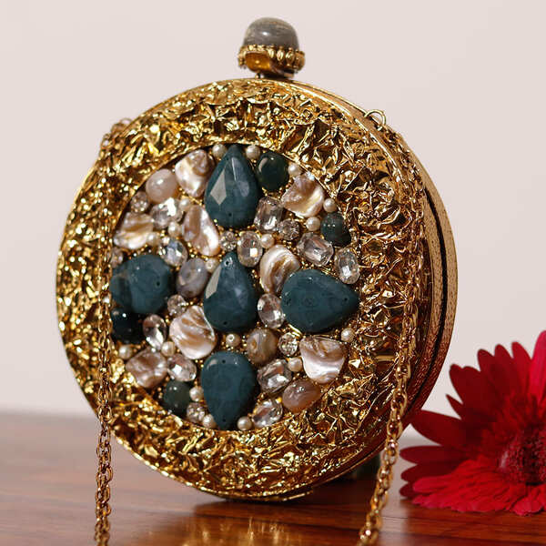 Qurbat Embellished Brass Clutch