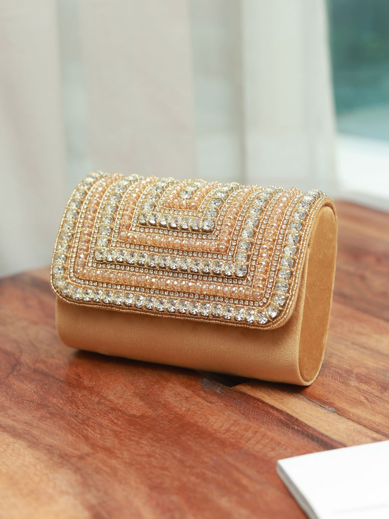 Nysa Gold Embellished Flap over Clutch Bag