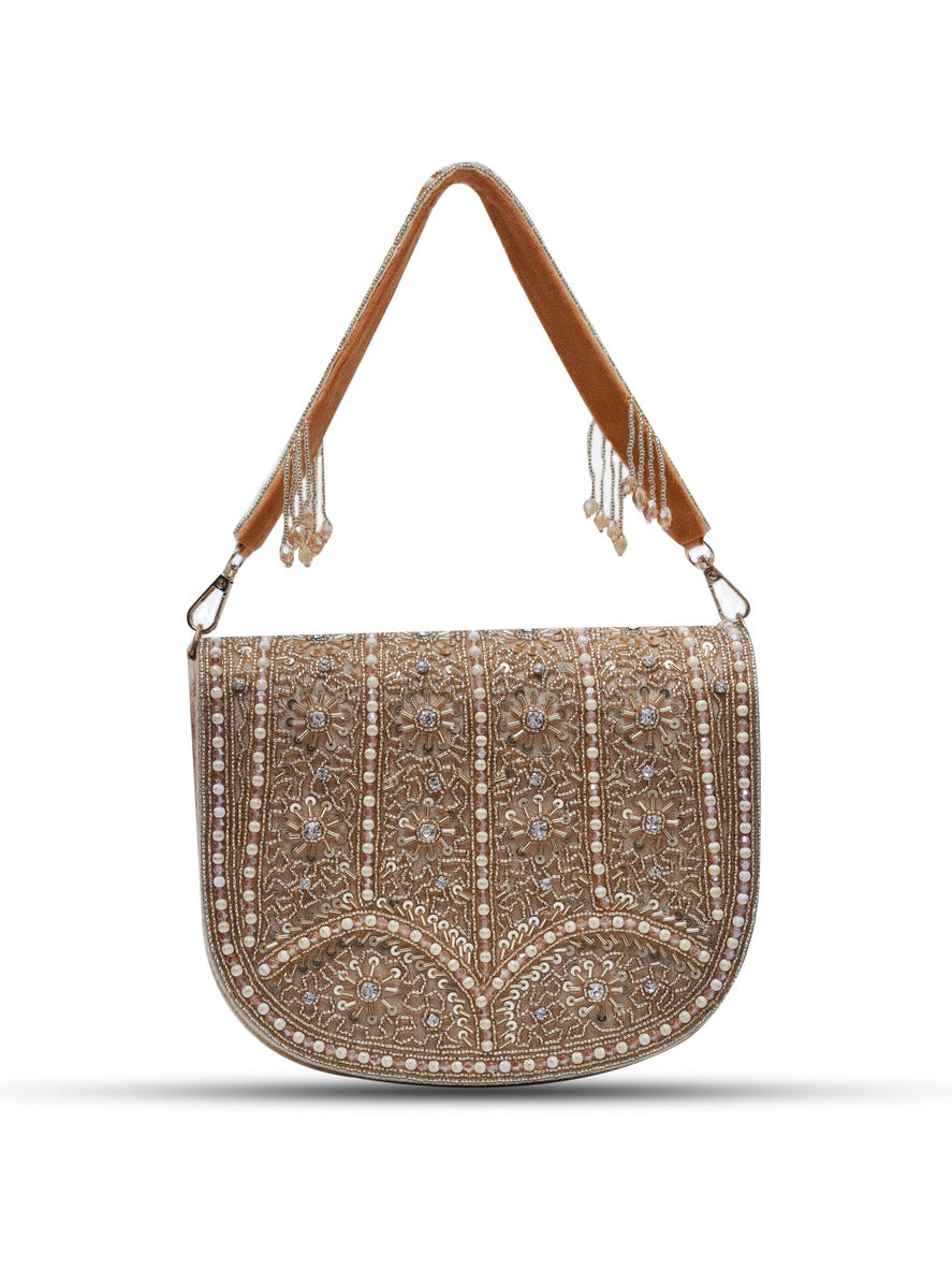 Kavya Beige Flap Over Bag with Handle