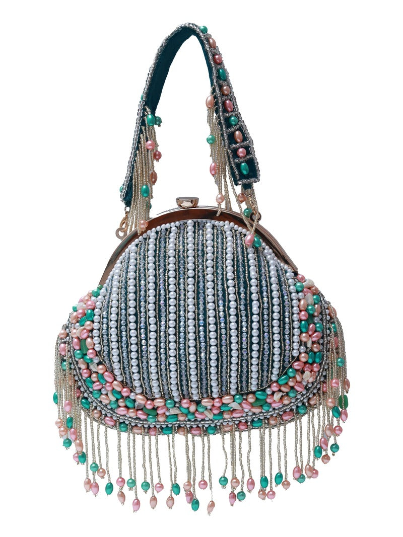 Sona Pearl Tasselled Batua with Detachable Handle