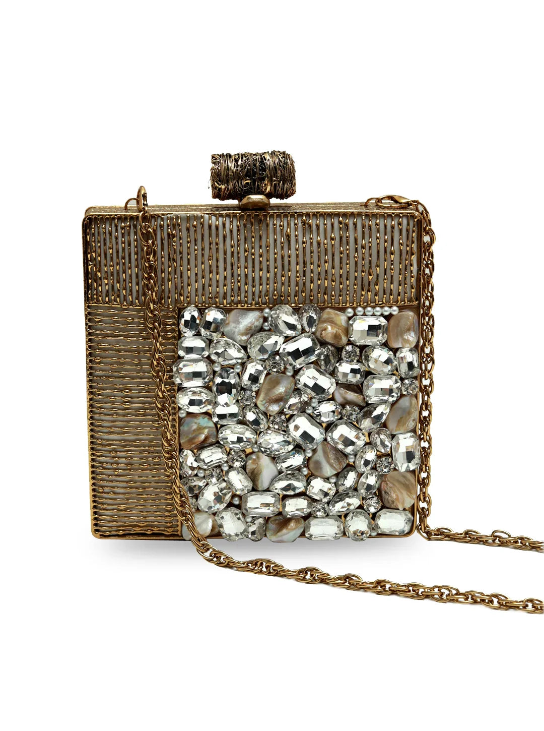 Sugar Embellished Brass Clutch