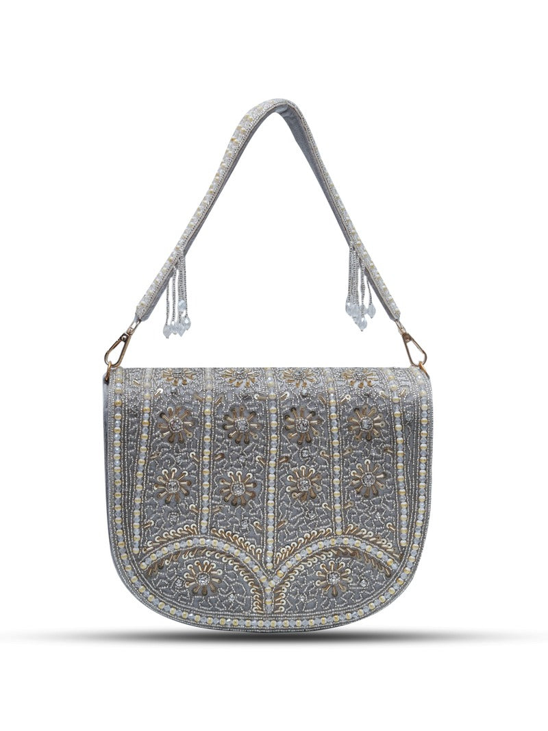 Kavya Grey Flap Over Bag with Handle