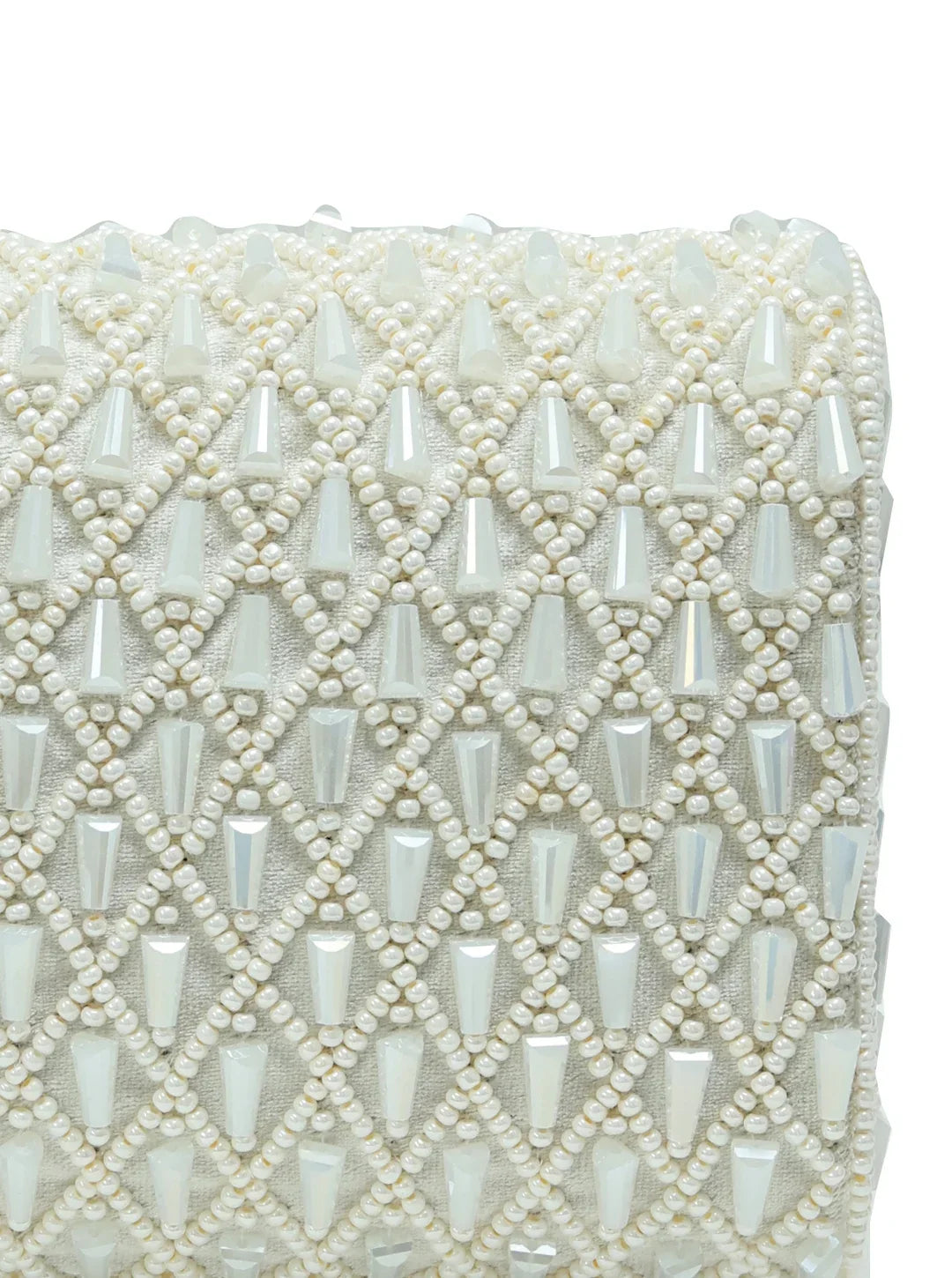 Decorative ribbon with a lattice pattern of pearls and crystals on a white background
