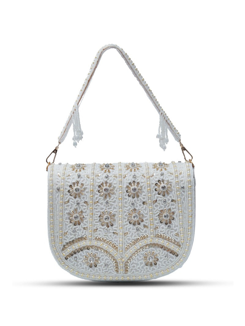 Kavya White Flap Over Bag with Handle