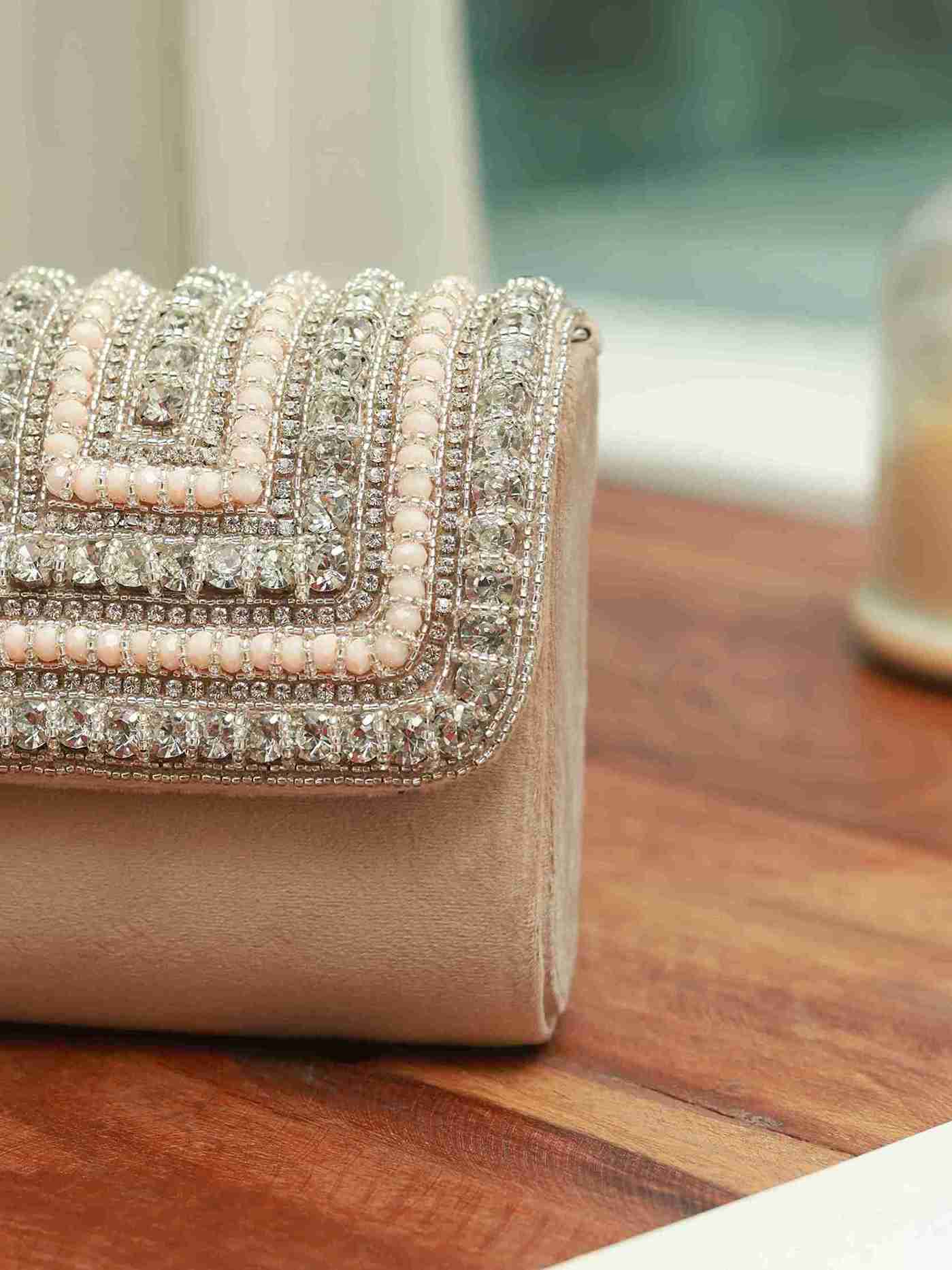 Nysa Beige Mini Bag with Embroidered Handle