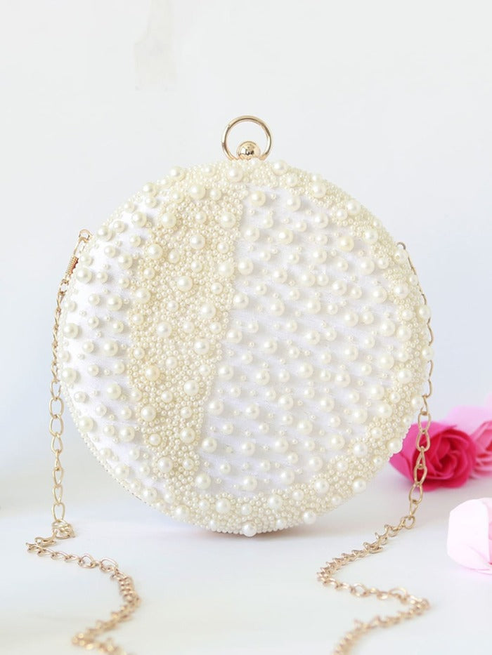 Mukta All White Pearl Hand Embroidered Clutch