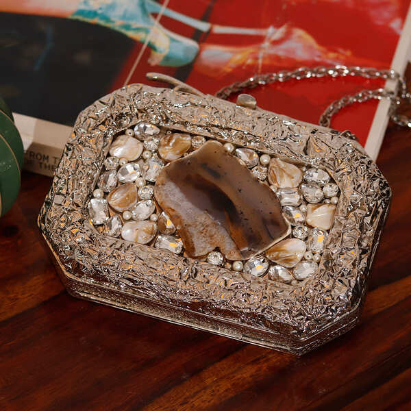 Burj Embellished Agate Stone Clutch