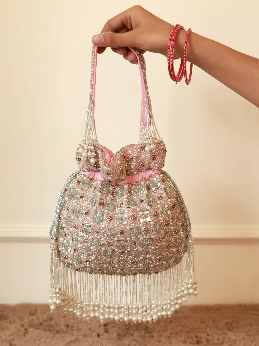 Sehaj Pink Tasselled Potli Bag